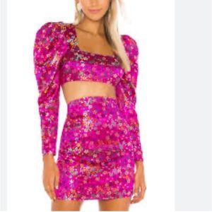 Camila Coelho Pink Floral Top and Skirt XS